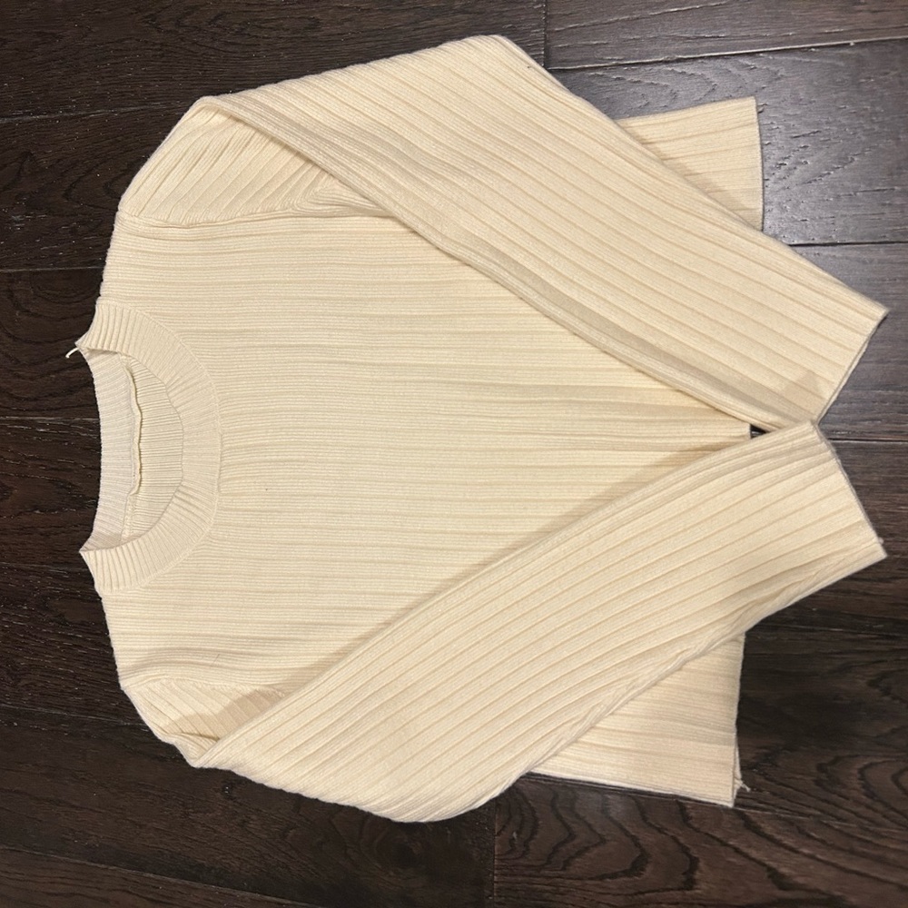 Cream Ribbed Women's Sweater